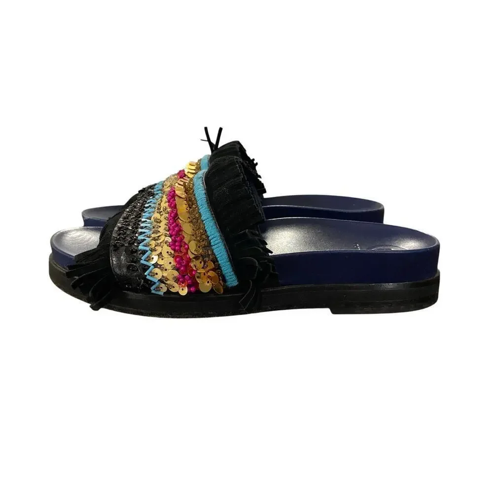 TORY BURCH Isle Slide Embellished Slip-On Sandals Size 8